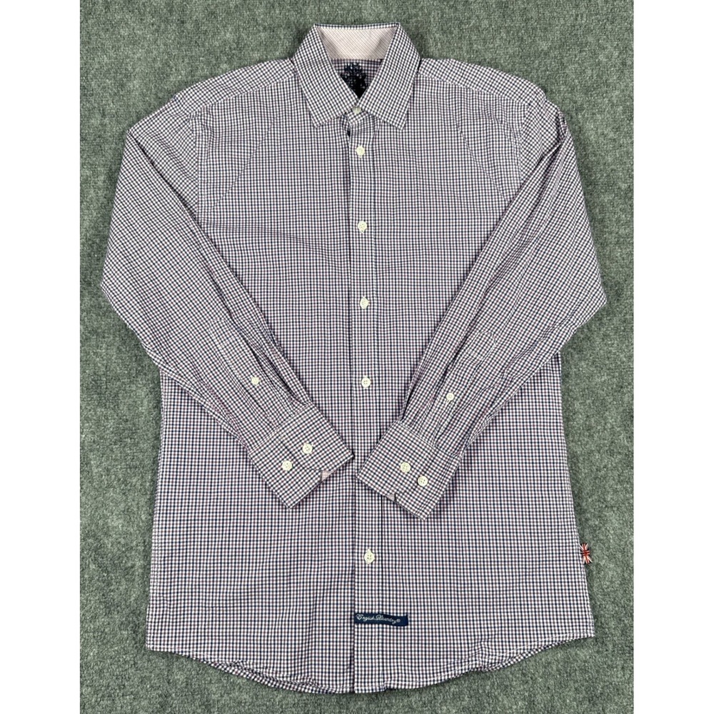 English Laundry Mens Medium Size 15 32/33 Purple Gingham Button Down Dress Shirt